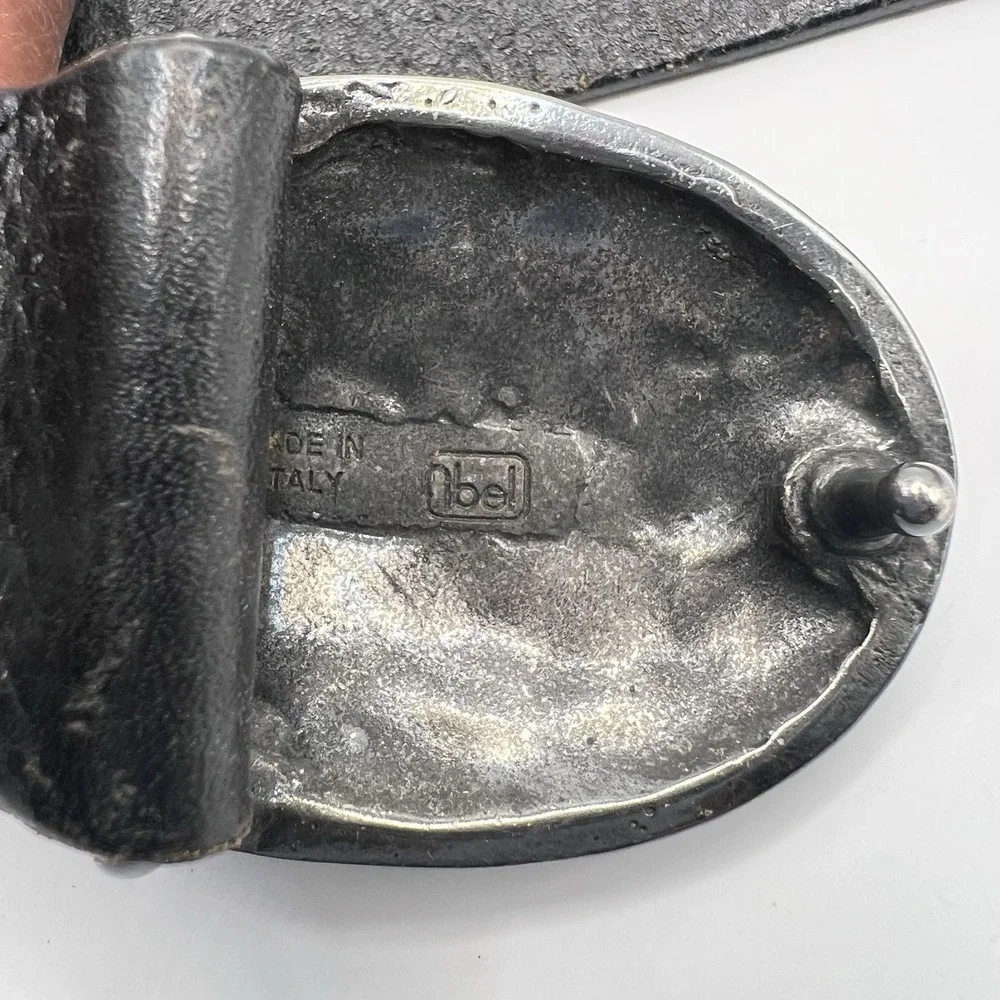 VTG Garuglieri Textured Genuine Leather Fashion Belt Small Black Made In Italy